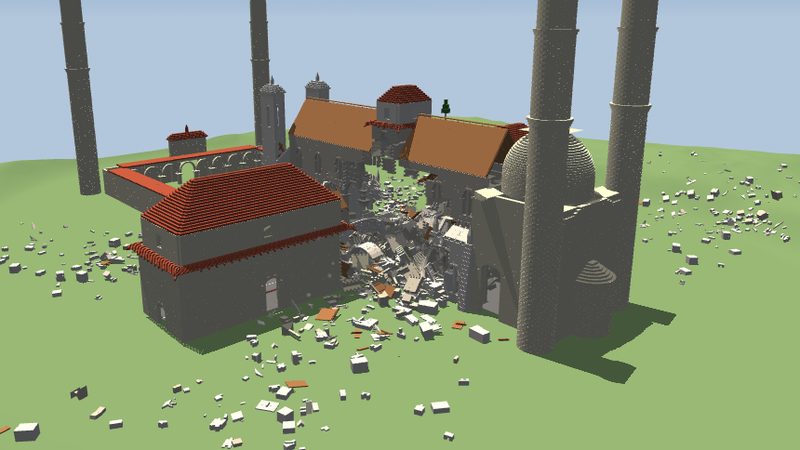Une basilique en pierre qui s'effondre après une explosion